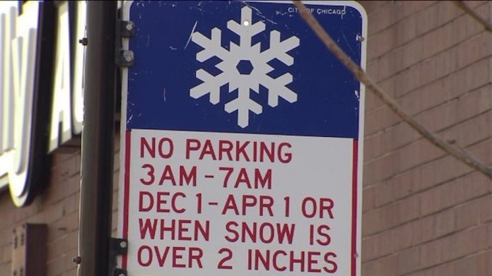 Śnieg Zima parkowanie Chicago zakaz